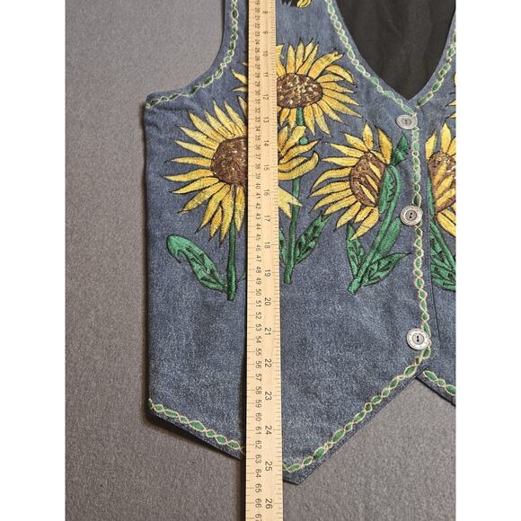 D.D. Designs Vest Womens Medium Blue Denim Vintage Sunflower Embroidery - Picture 5 of 7